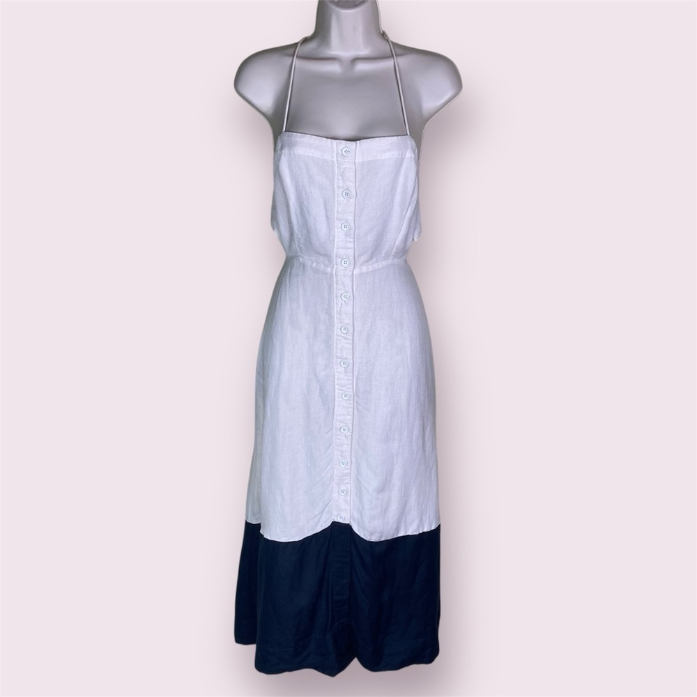 Maeve Anthropologie Colorblocked Two-Tone Cream Black Linen Midi Dress Size S - Picture 3 of 15